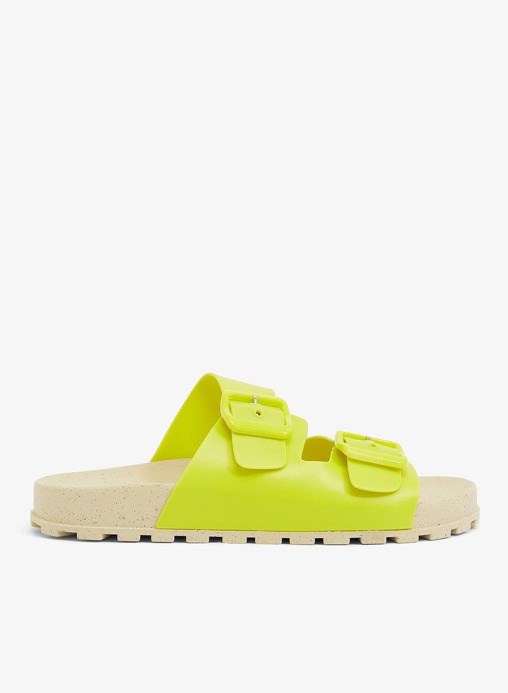 Folk Women’s Natural/Lime Adjustable Birken Style Sandal - Image 1