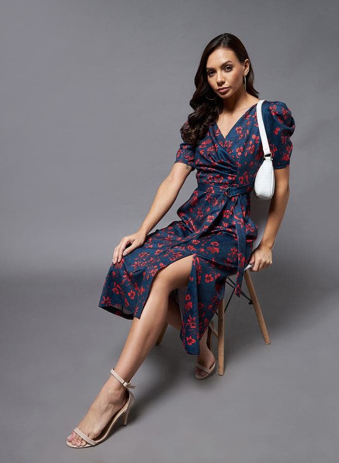 Miss Chase Floral Print Wrap Midi Dress - Image 1