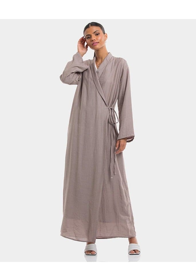 Side Tie Long Sleeve Wrap Abaya - Image 1