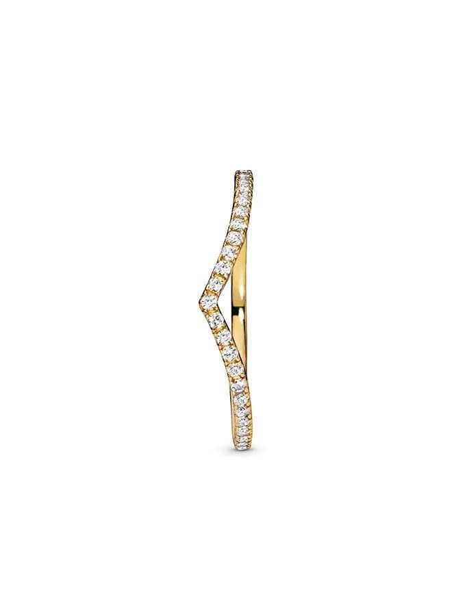 Sparkling Wishbone Ring in 14k Gold Plated Finish - Image 1