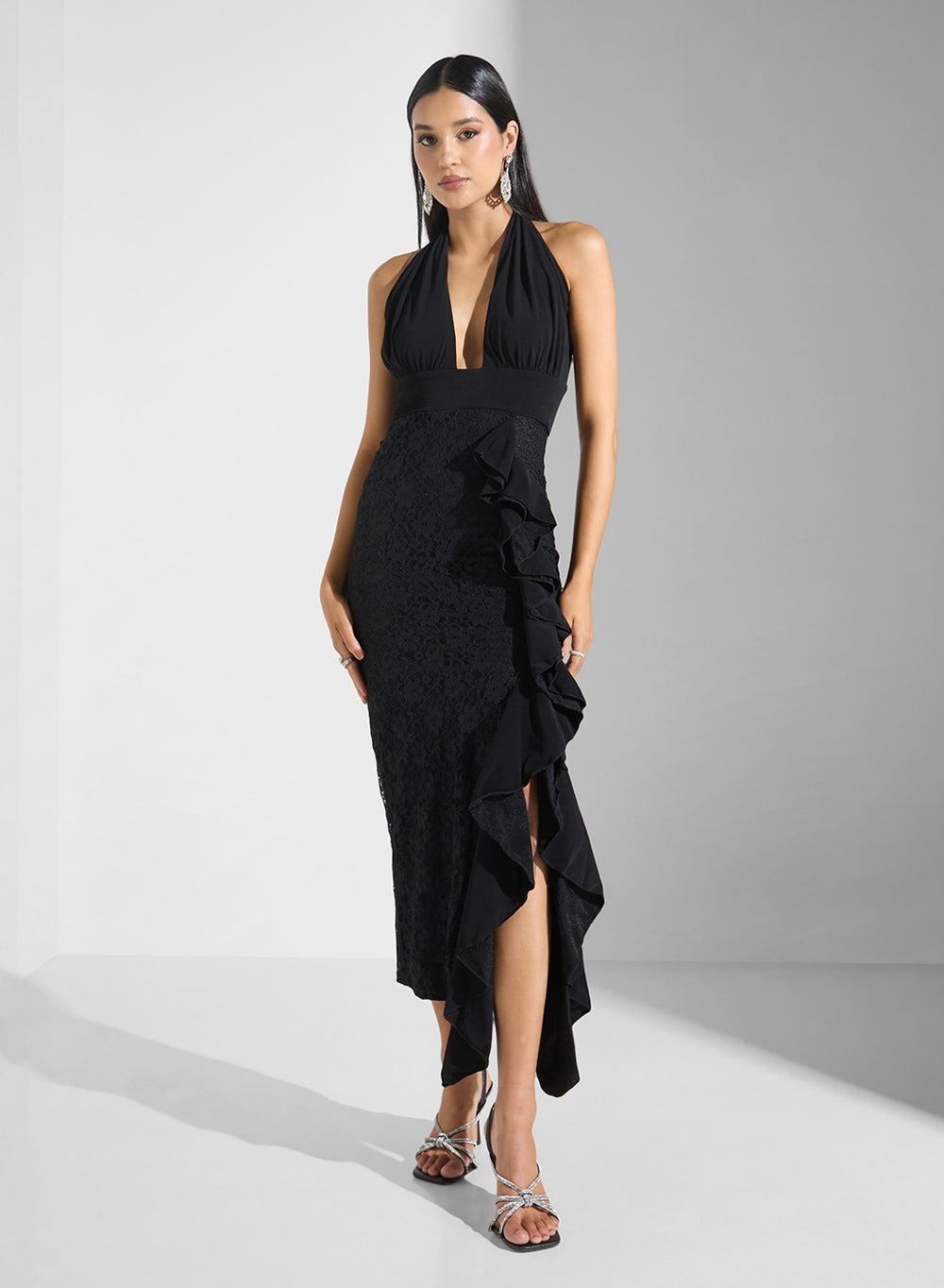 Halter Neck Ruffled Maxi Dress - Image 1