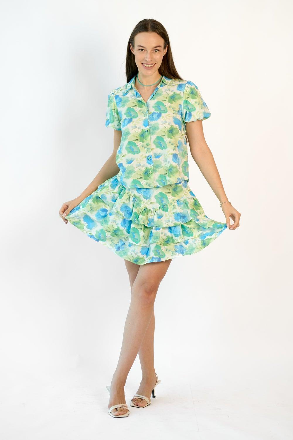 Floral Puff Sleeve Viscose Shirt - Image 1