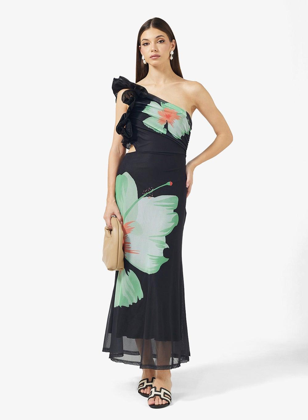 One Shoulder Floral Print Maxi Dress - Image 1
