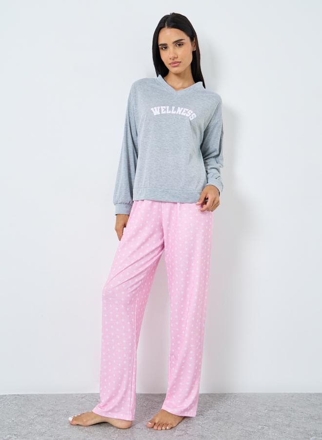 Styli Wellness V-Neck Star Print Long Pyjama Set - Image 1