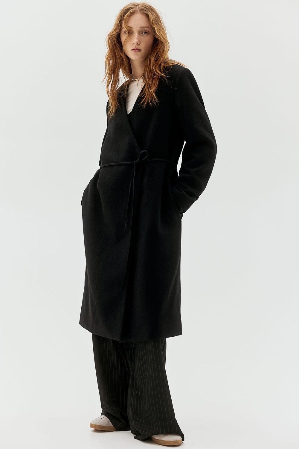 Tie-Detail Felted Wrap Coat - Image 1