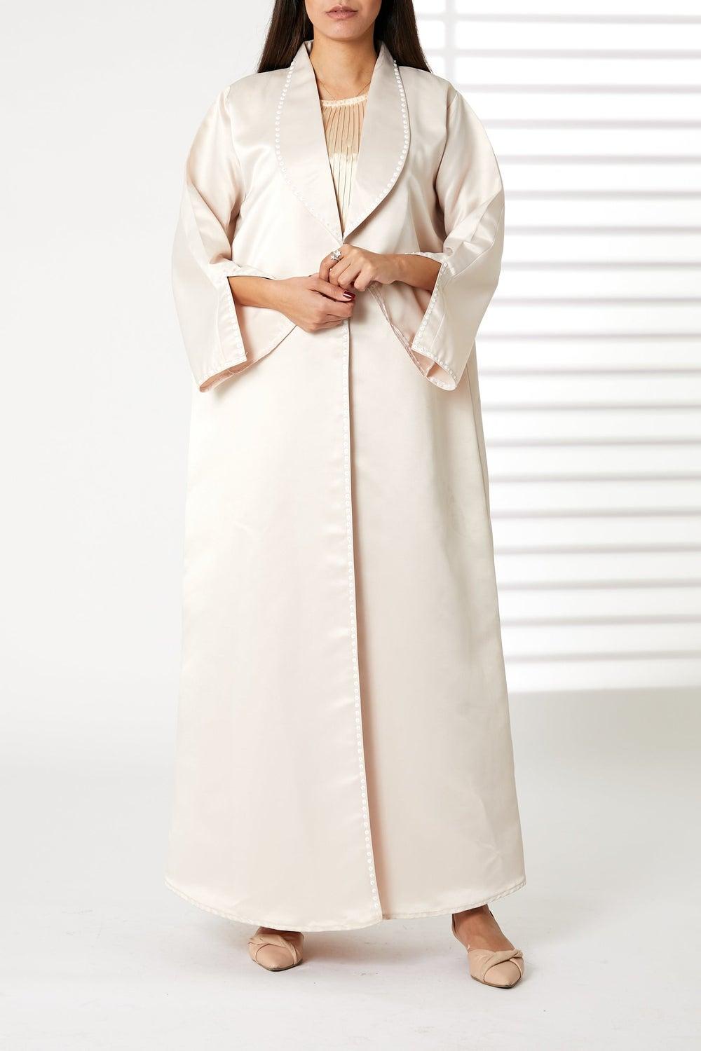 Satin Snap-Button Embellished Abaya - Image 1