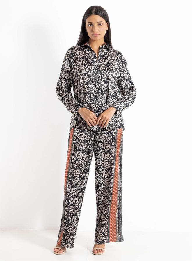 Ethnic Printed Satin Top and Pants Set - Image 1