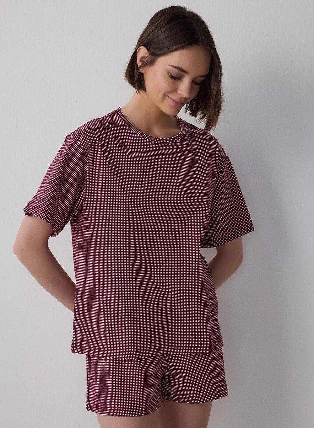 Penti Bordeaux Freya Plaid Cotton Short Sleeve Pajama Set - Image 1