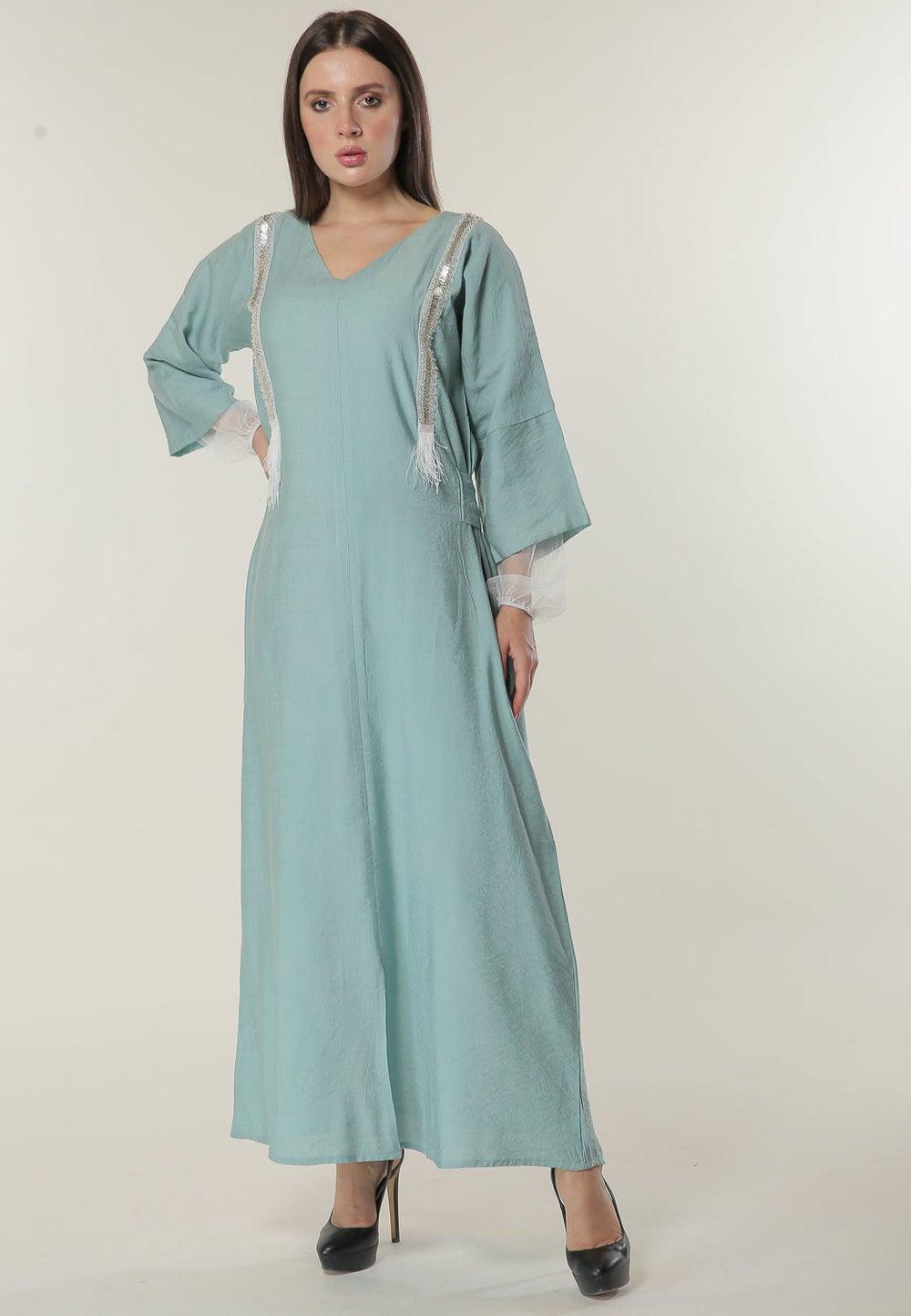 Tie Detailed Boat Neck Kaftan - Image 1