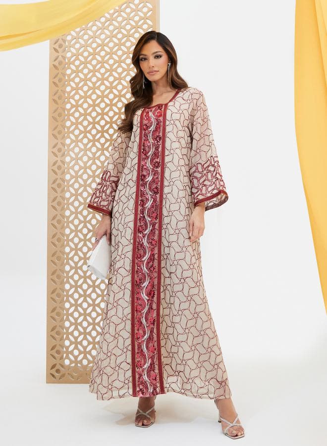 Styli All-Over Embroidered Sequined Jalabyia - Image 1