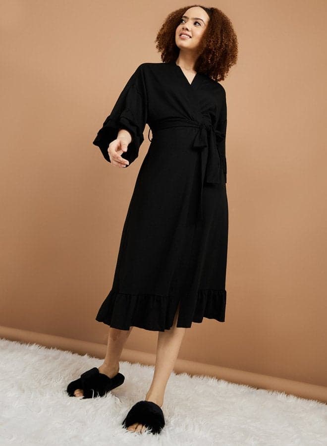 Jersey Robe with Ruffle Sleeves and Hem - Image 1