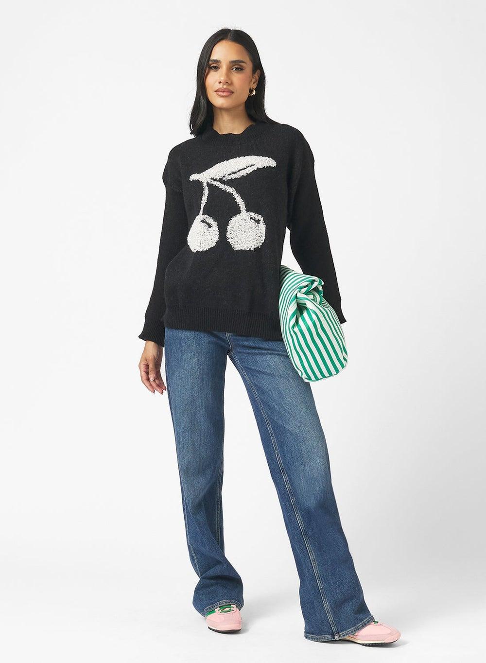 Cherry Detaol Crew Neck Sweater - Image 1