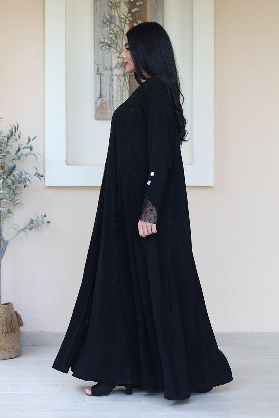 Elegant Black Abaya 777 with Soft Sheen Finish - Image 1