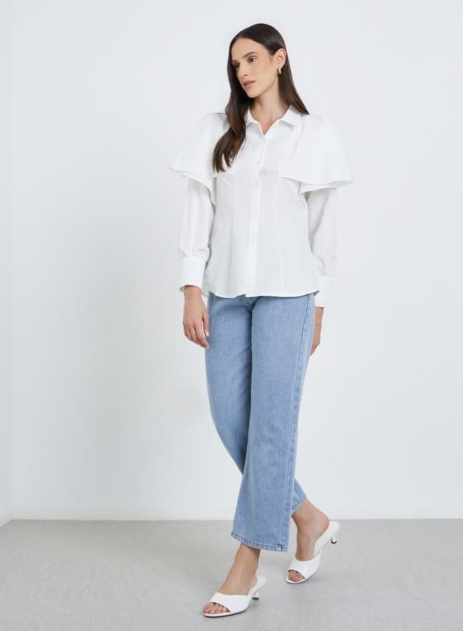 Styli Layered Sleeve White Buttoned Shirt - Image 1