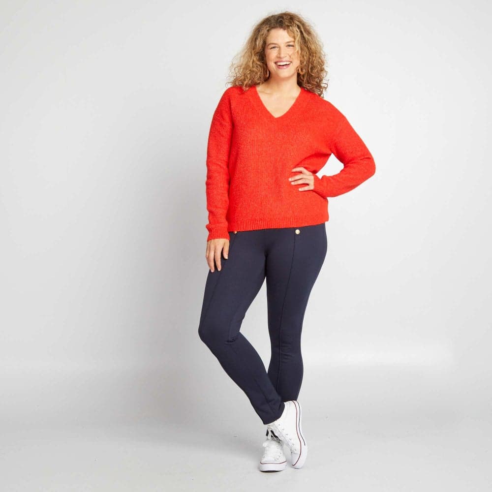 Blue Leggings with Gold-Coloured Button Detail - Image 1