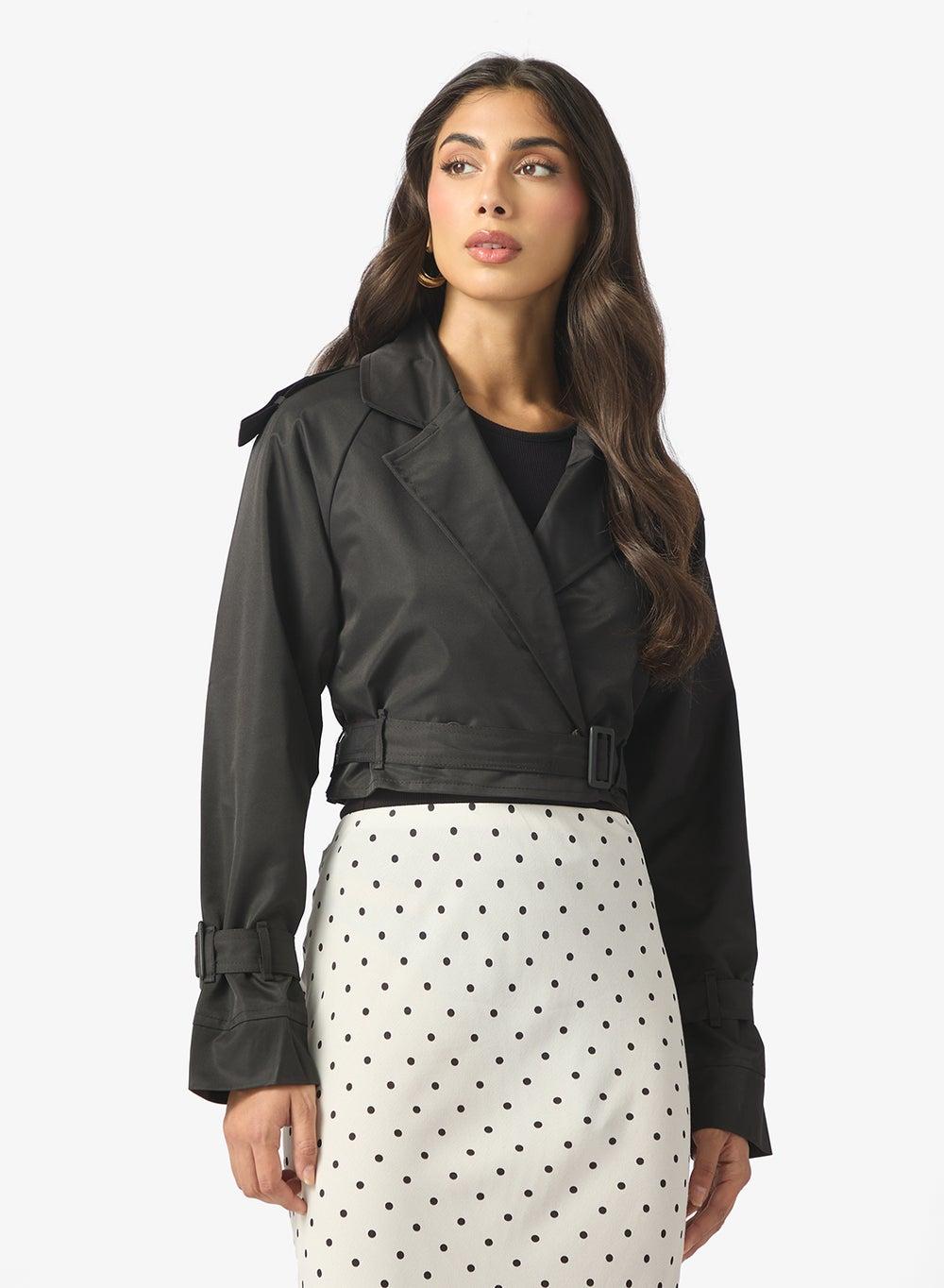 Cropped Trench Jacket With Belt - Image 1