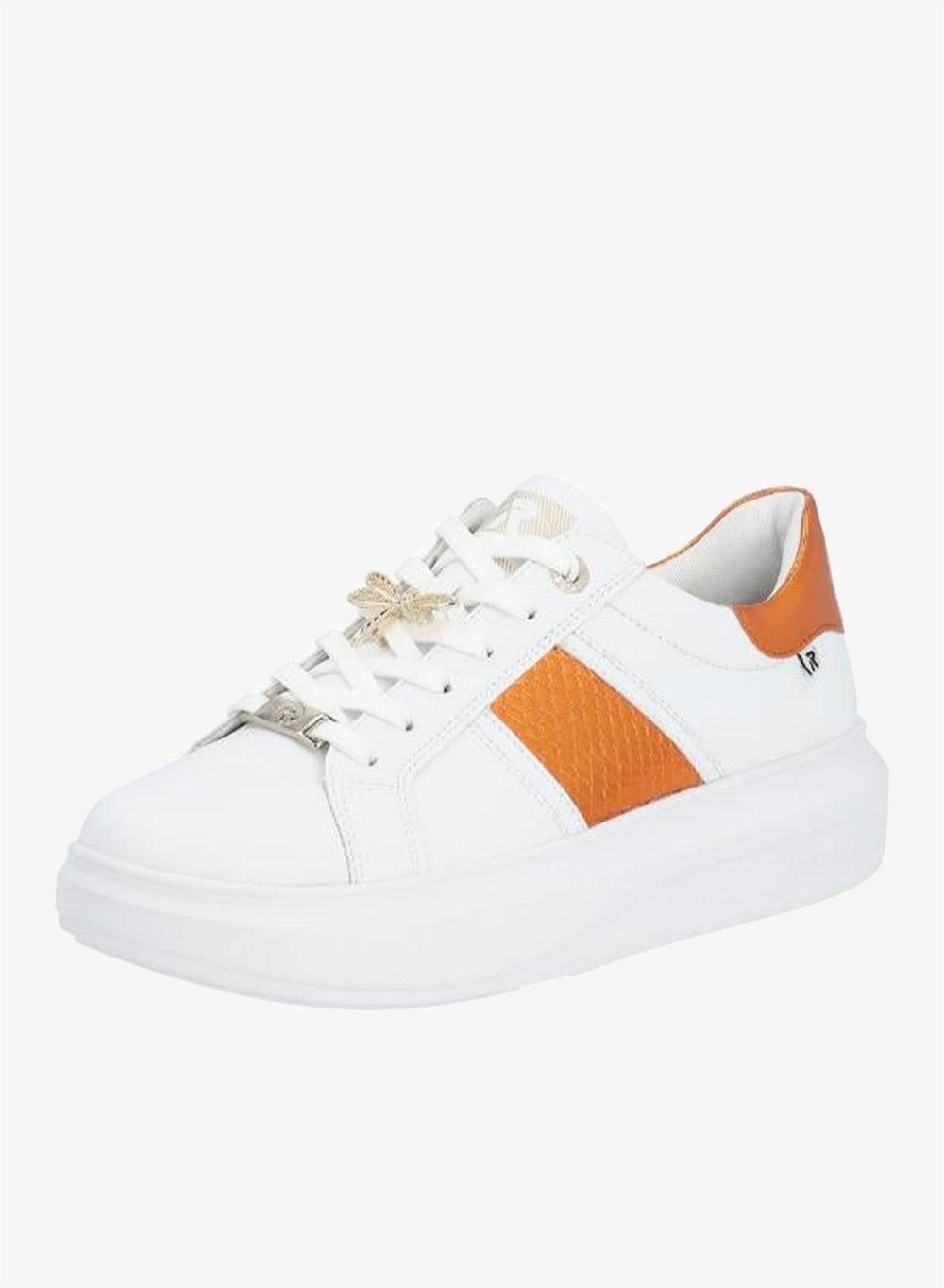 116-1161 Rieker Evolution W1202 White Orange Lace-Up Trainers - Image 1