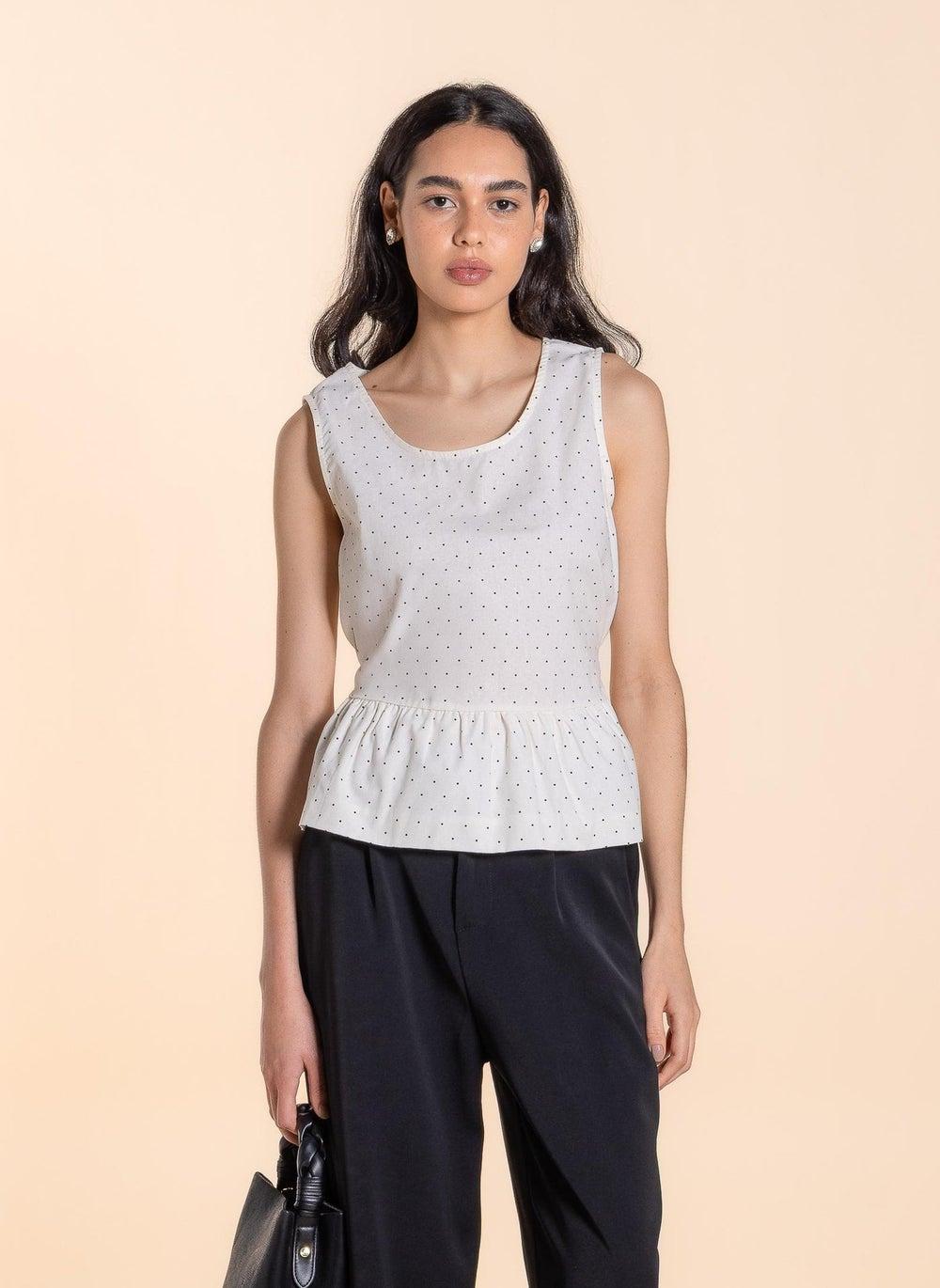 Polka Dots Back-Tie Sleeveless Blouse - Image 1