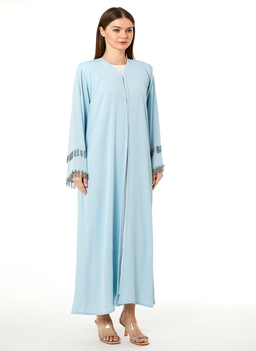Light Blue Zoom Hand Embellished Abaya - Image 1