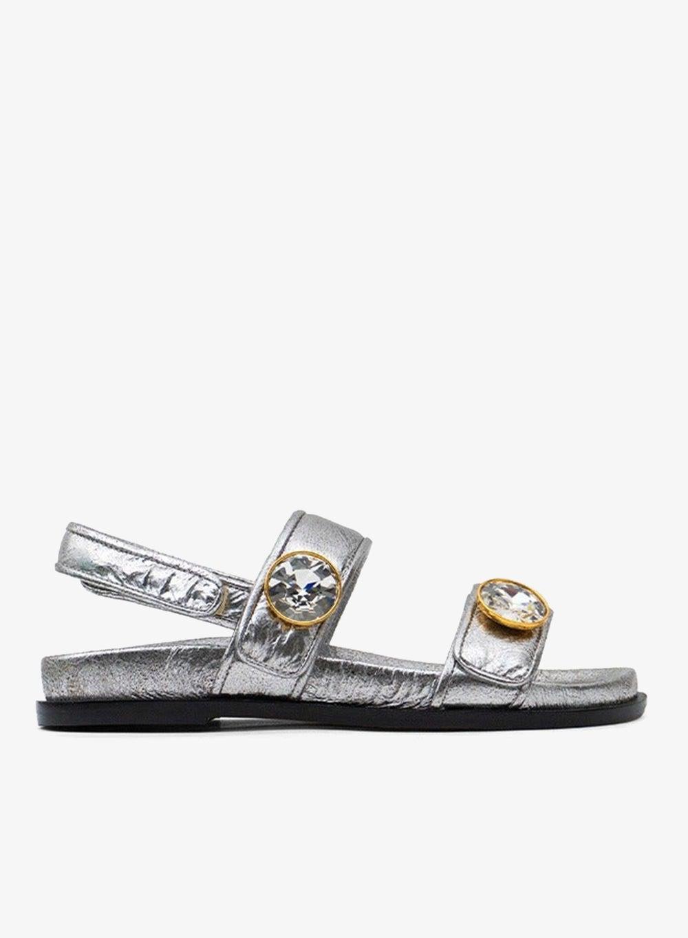 TAYGETE Metallic Leather Swarovski Crystal Sandals - Image 1