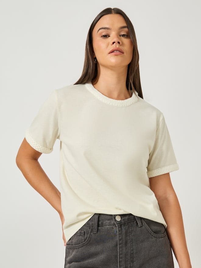 Lace Detail Short Sleeve Regular Fit T-Shirt - Image 1