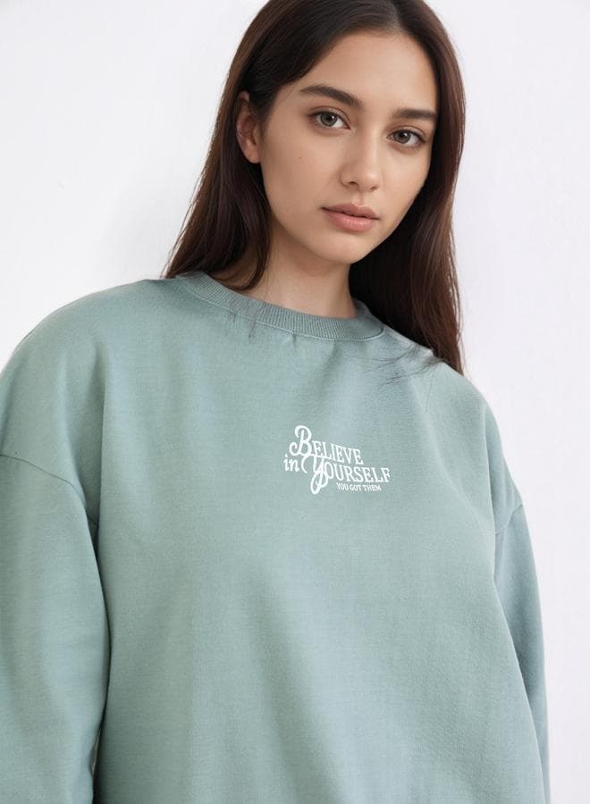 Styli Mint Green Believe in Yourself Sweatshirt - Image 1
