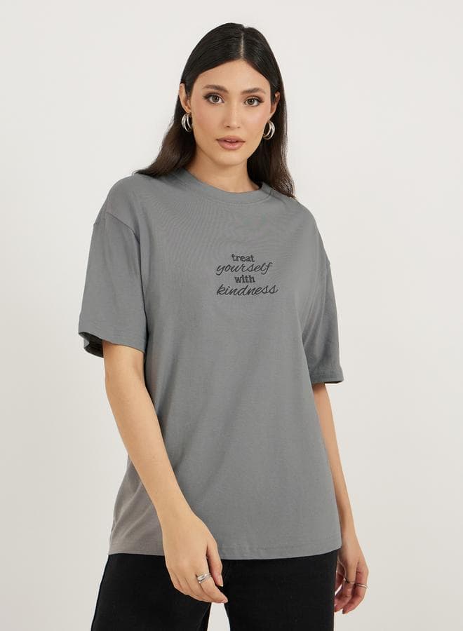 Styli Embroidered Slogan Oversized T-Shirt - Image 1