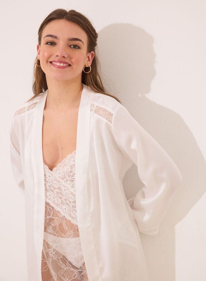 White Satin Midi Robe - Image 1