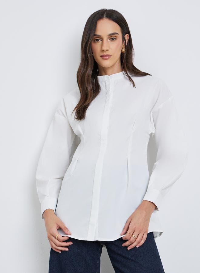 Plain Longline Shirt with Fold Pleated Detail - Image 1