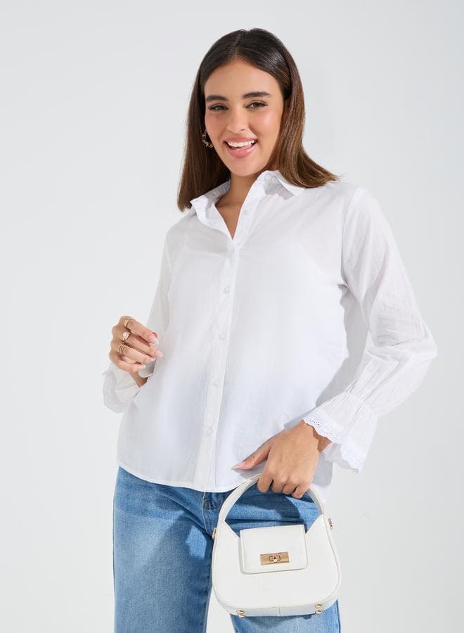 Styli Schiffli Detail Shirt with Inner Cami - Image 1