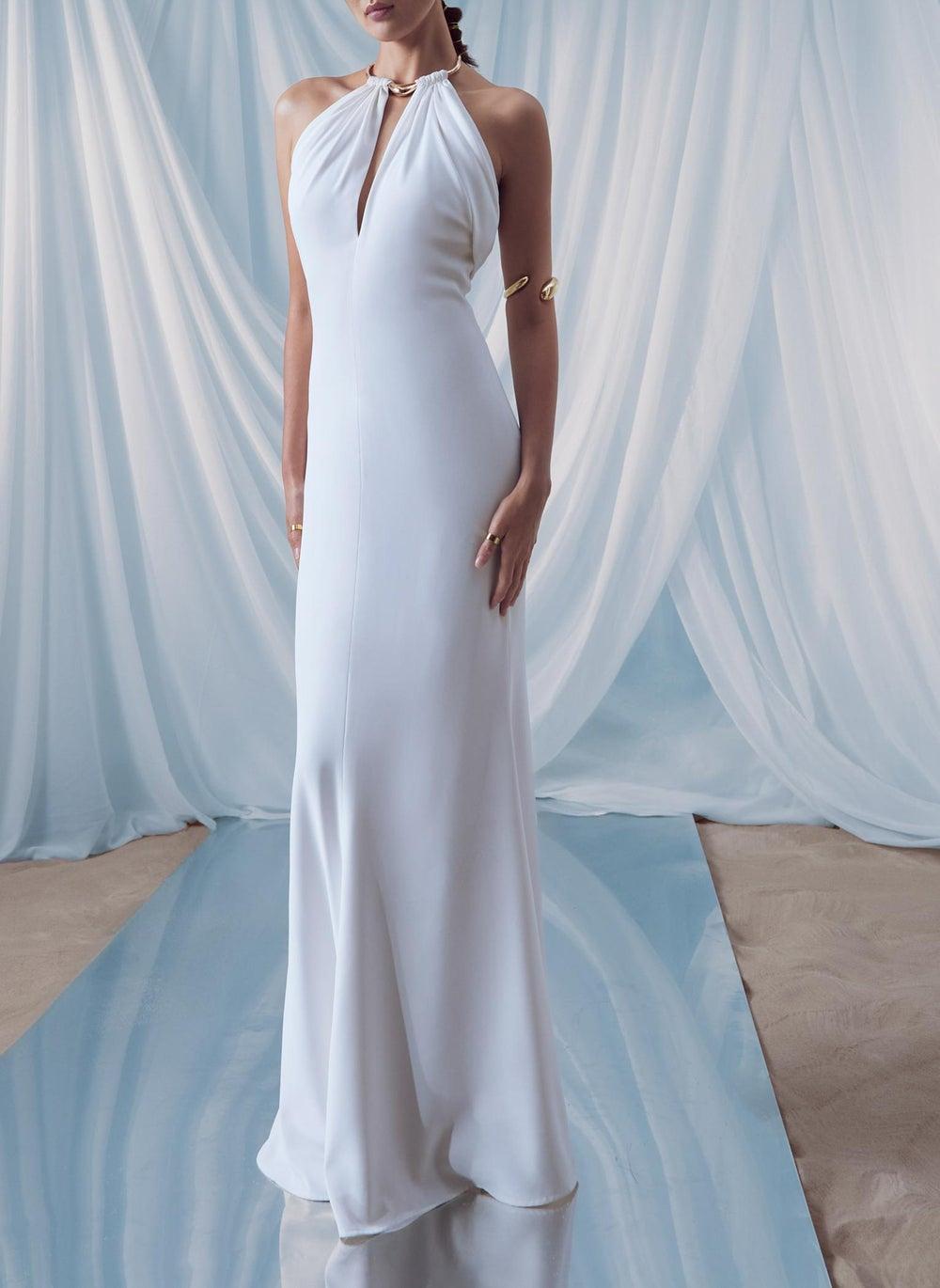 Maxi Dress with Metallic Choker and Draped Neckline - Image 1