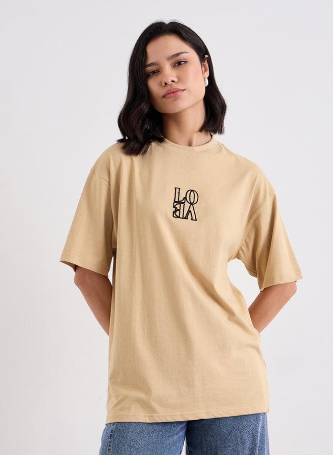Styli Embroidered Slogan Oversized T-Shirt - Image 1