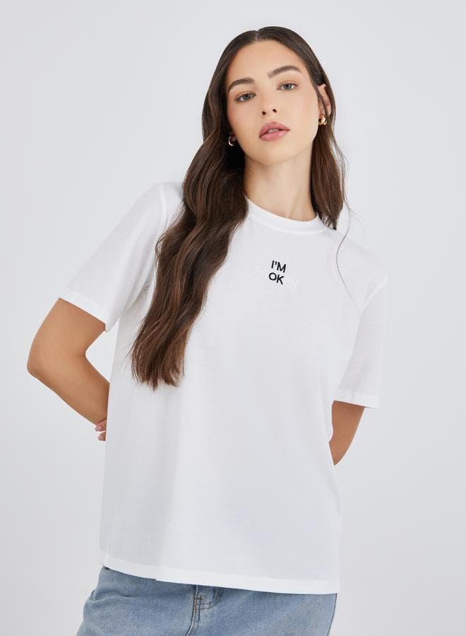 Take Two Embroidered Round Neck Regular Fit T-Shirt - Image 1