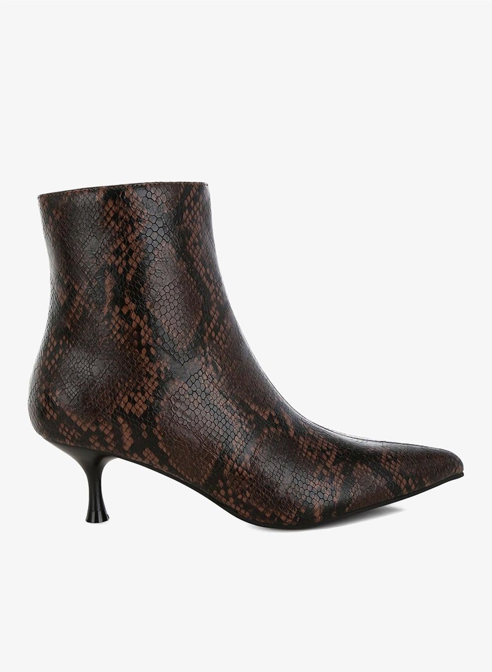Chocolate Faux Leather Kitten Heel Ankle Boots - Image 1