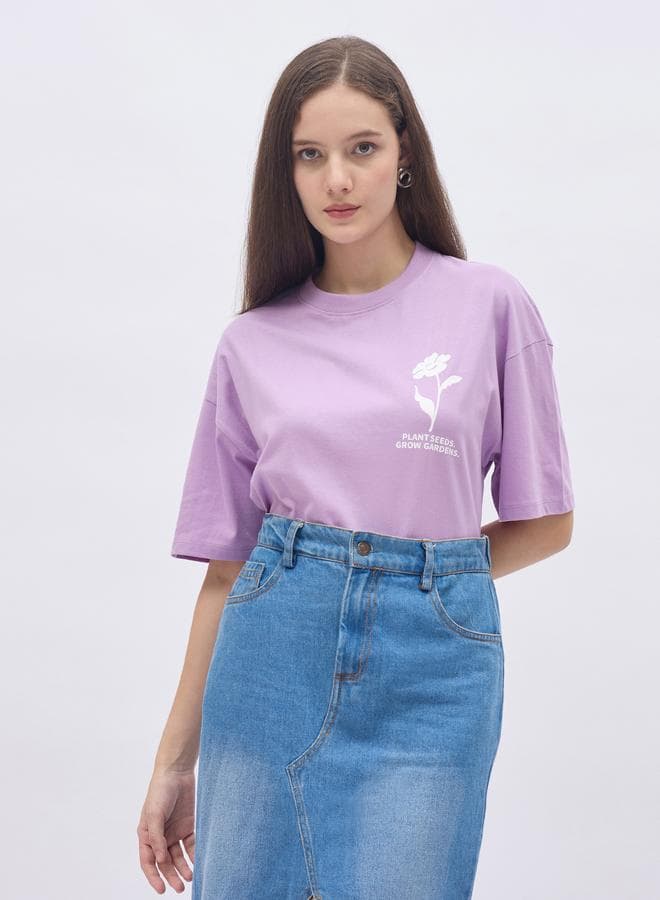 Oversized Round Neck T-Shirt with Dropped Shoulder - Image 1