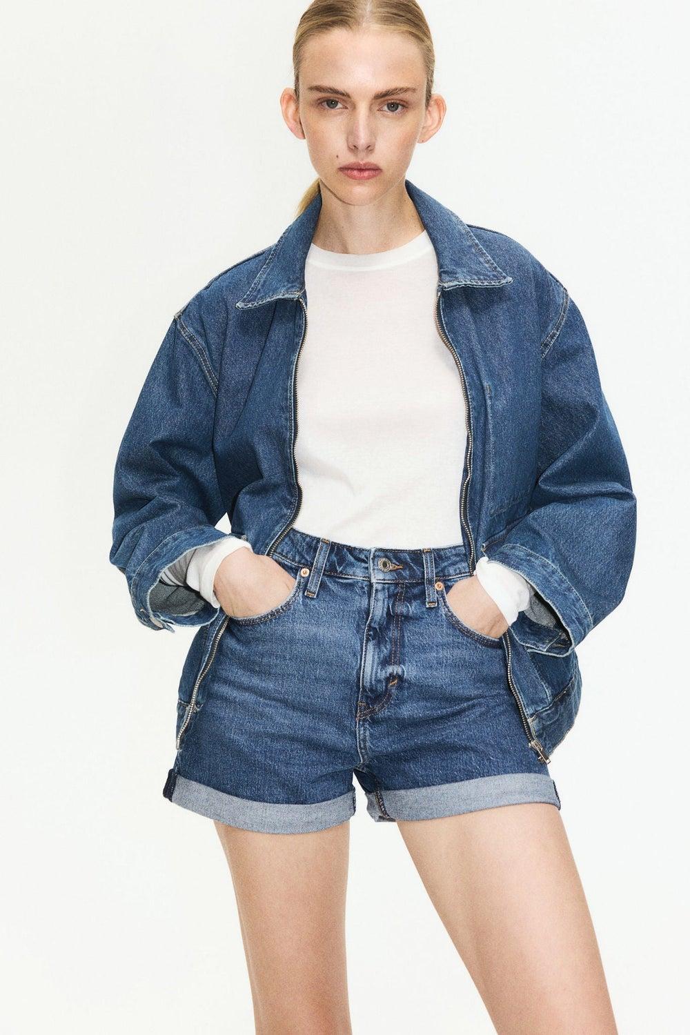 Ultra High Denim Shorts with Turn-Up Hem - Image 1