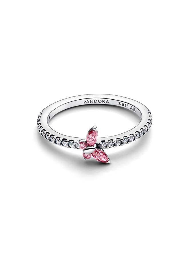 Butterfly Sterling Silver Ring with Pink and Clear CZ - Image 1