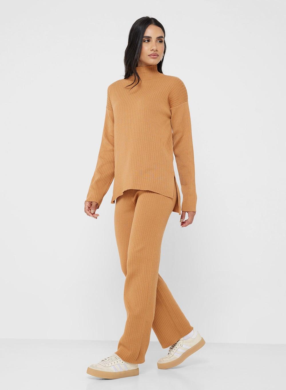 Relaxed Fit Wool Blend High Neck Sweater Pant Set - Image 1