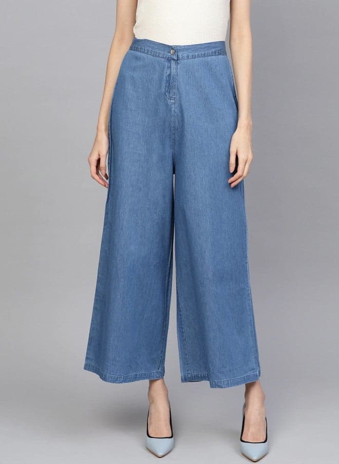 High-Rise Blue Denim Trousers for Women - Image 1
