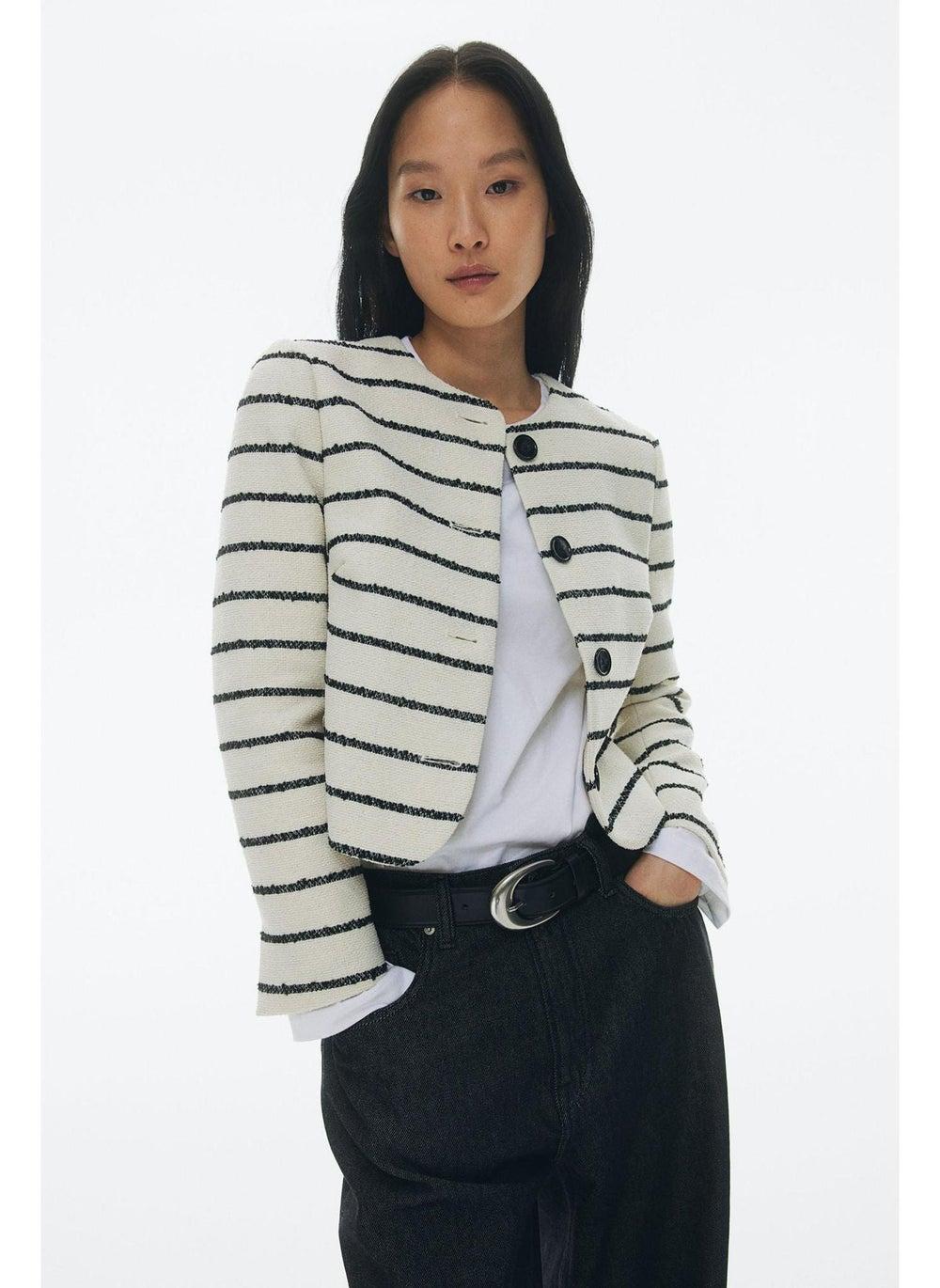 Short Woven Jacket with Round Neckline - Image 1