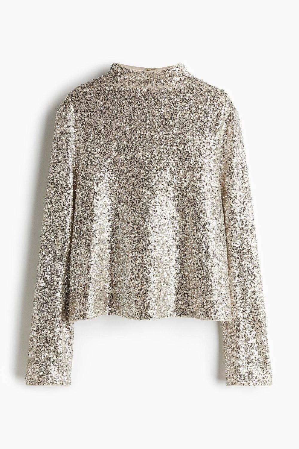 Sequined Mesh Turtleneck Top - Image 1