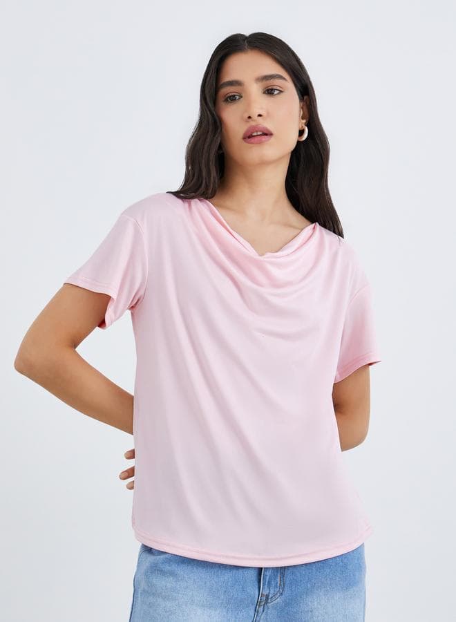 Pink Cowl Neck Boxy Fit T-Shirt - Image 1