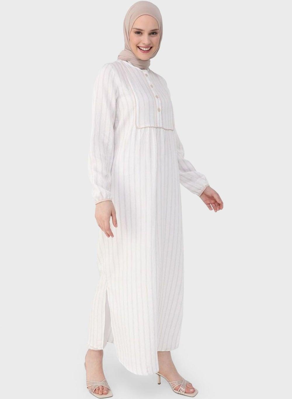 Striped Maxi Dress with Side Slit - Image 1