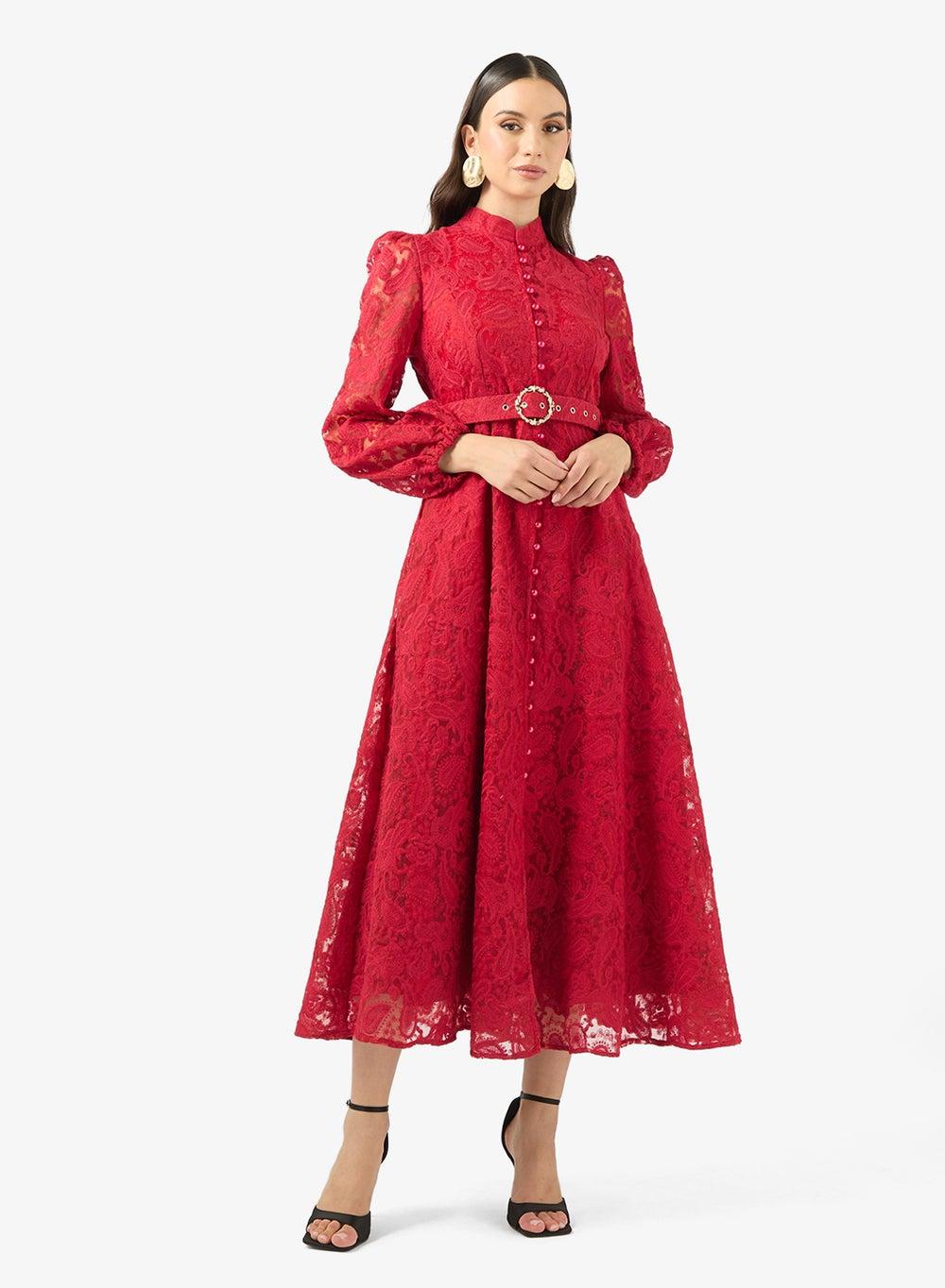 Lace A-Line Midi Dress - Image 1