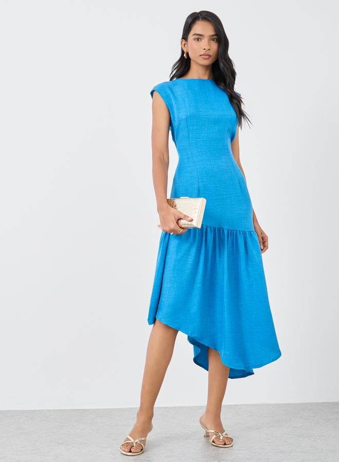 Solid Sleeveless Asymmetric Hem Midi Dress - Image 1