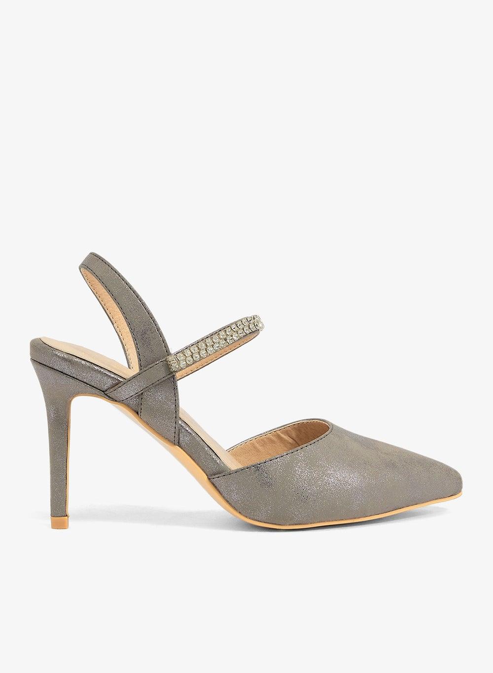 Cutout Side Diamante Bar Strap Pumps - Image 1