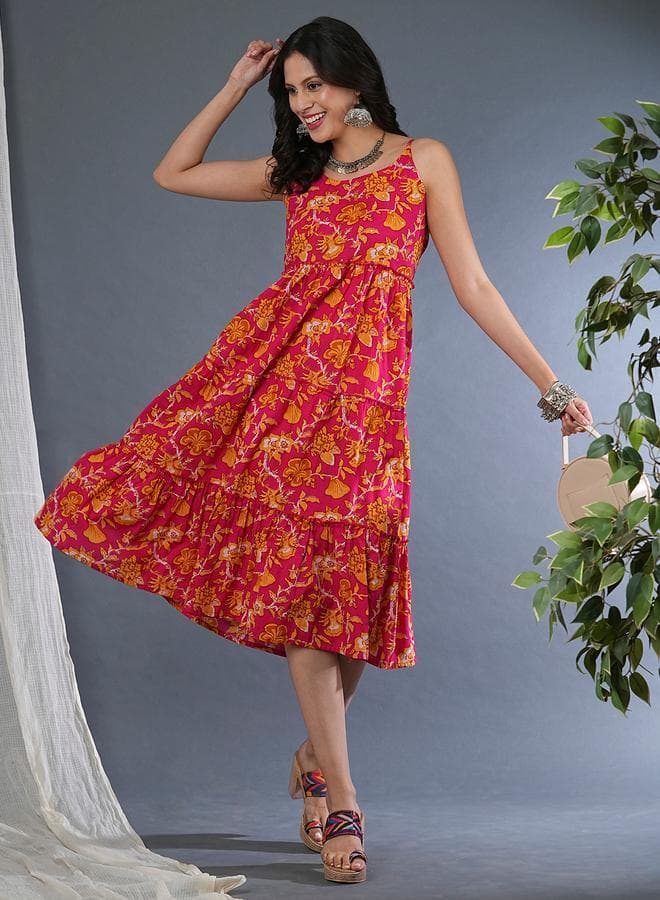 Globus Floral Print Strappy Tiered Midi Dress for Women - Image 1