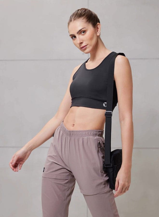 Technosport Solid Padded Sports Bra with Logo Detail - Image 1