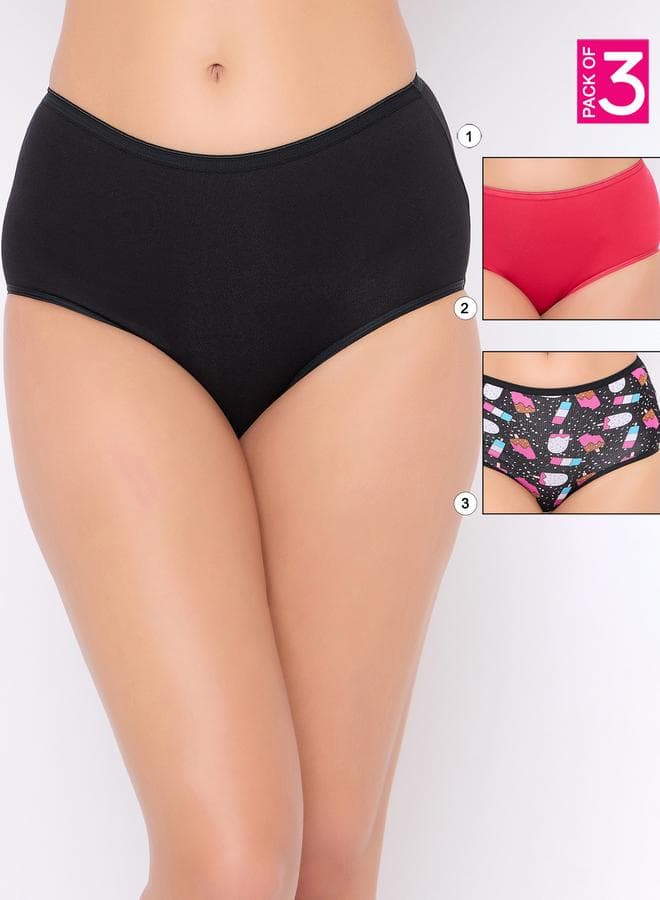 Clovia Pack of 3 High Rise Hipster Briefs - Image 1
