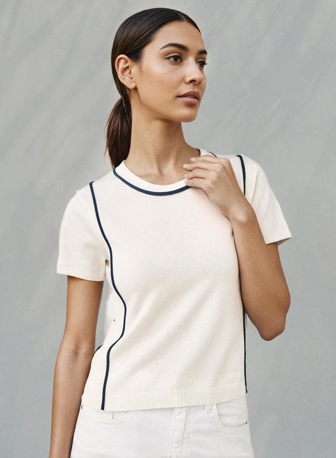 Iconic Ribbed T-Shirt with Contrast Piping - Image 1